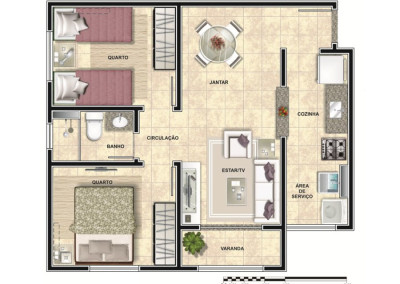 Modelo de apartamento de dois quartos