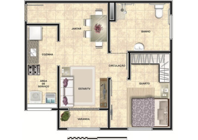 Modelo de apartamento de um quarto