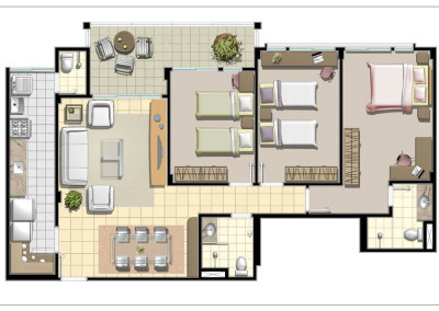 Example of a three-bedroom apartment